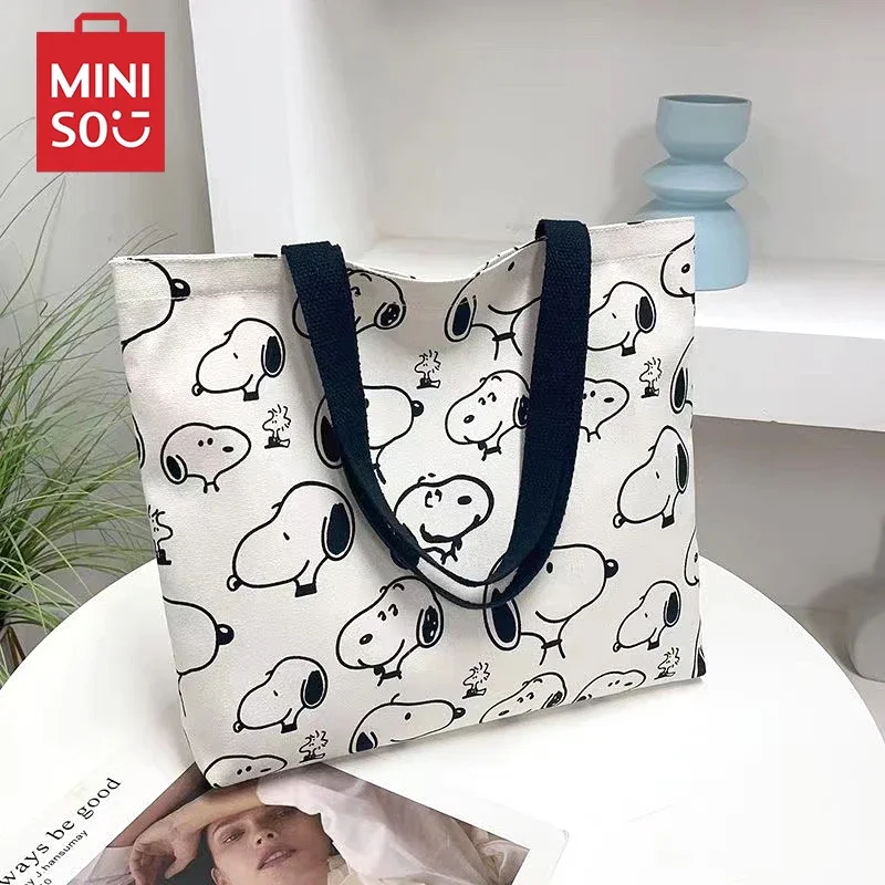 Модная новая Холщовая Сумка Miniso Snoopy с рисунком, вместительная оригинальная милая сумка на плечо, школьный портфель