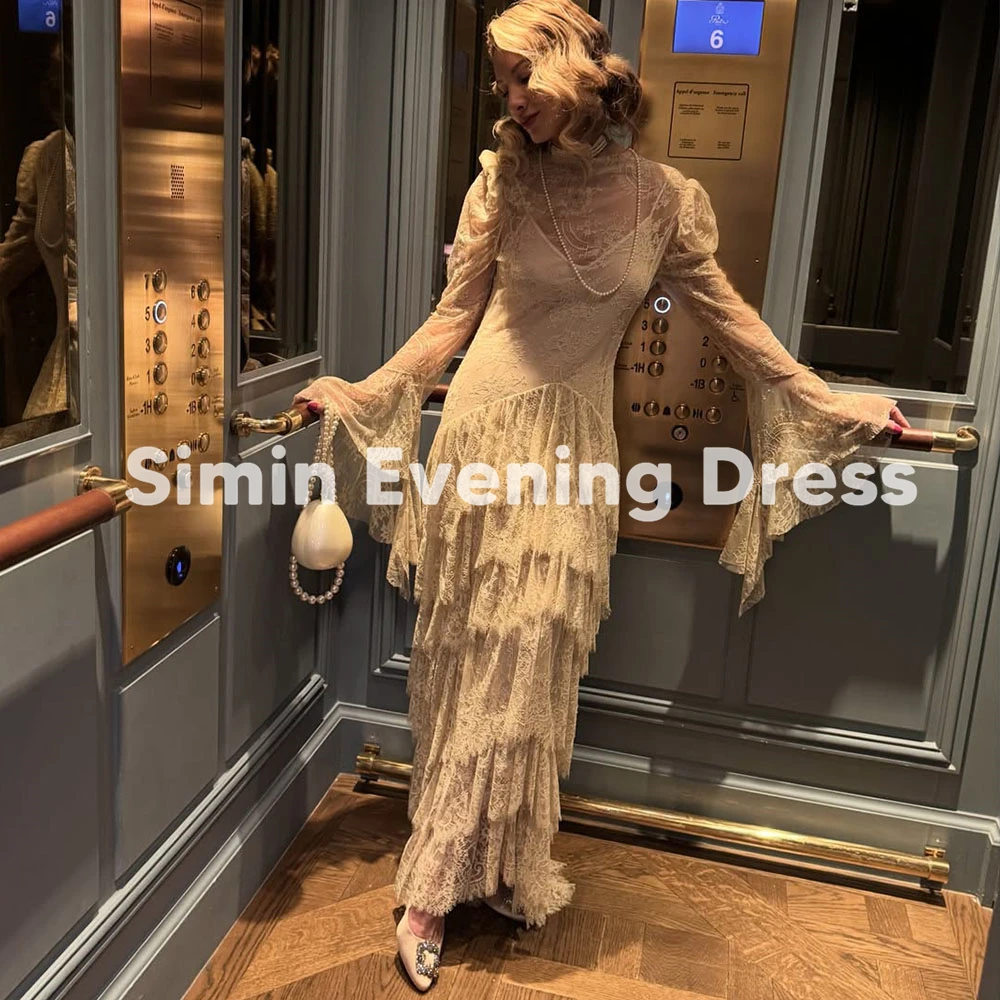 

Simin женские кружевные многоярусные вечерние платья с высоким воротом и оборками по индивидуальному заказу, элегантные платья длиной до пола 2026