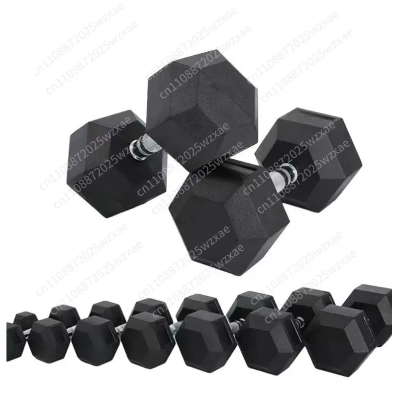 Hexagonal dumbbell set with dumbbell rack, rubber coating, suitable for weightlifting and home gym