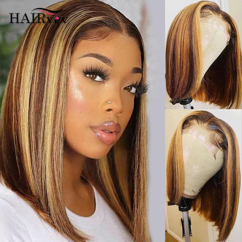 Highlight Bob Wig Human Hair Straight Short Bob Wig 13x4 Lace Front Human Hair Wigs For Women Honey Blonde Bob Lace Frontal Wig