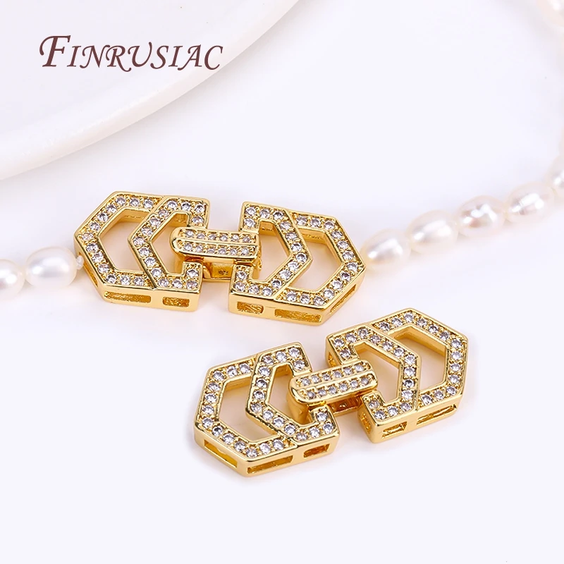 Handmade Decorative Connector Pearls Clasps Supplies 18K Gold Plated Inlaid Zircon Closure Fasteners Lock Clasps Accessories