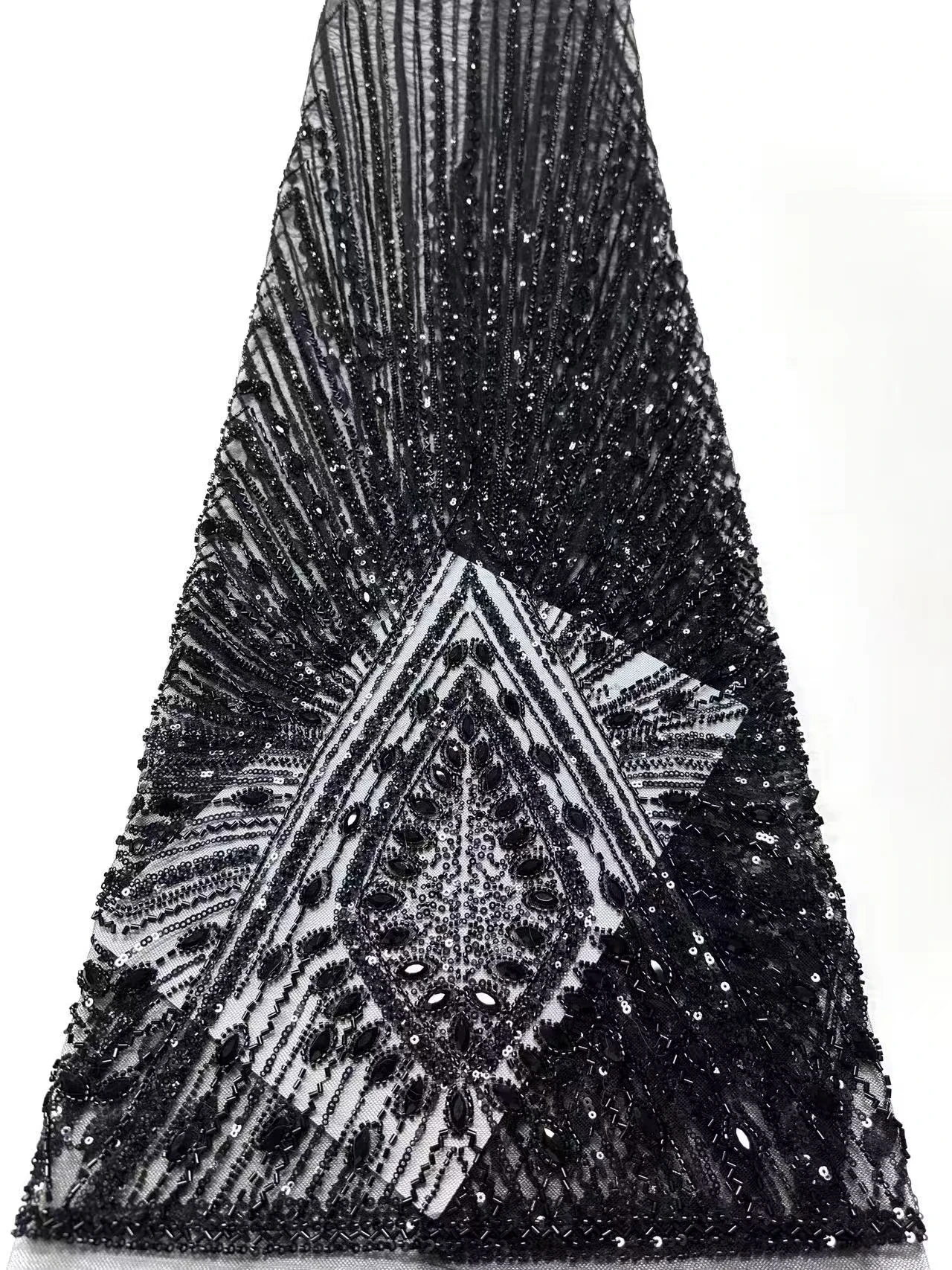 African Handcrafted Heavy Beaded Lace Fabric 2026 High-Quality Nigerian Sequined Beaded Lace Fabric Suitable for Wedding 1910