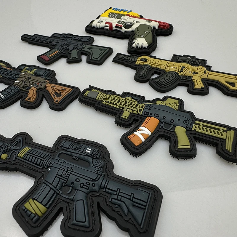 Q Version Submachine Q Version gun sniper rifle patches hook PVC Badges Soft Rubber Tactical Patch For Clothing Bag DIY Accessor