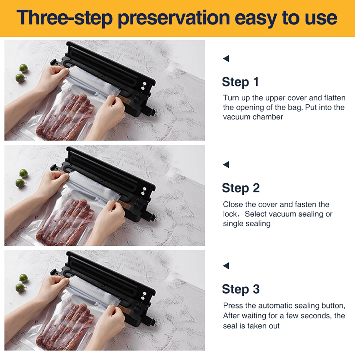 Efficient Food Vacuum Sealer Machine with Air Sealing System,Compact Design for Easy Storage, Accompanied by 20 Starter Seal Bag