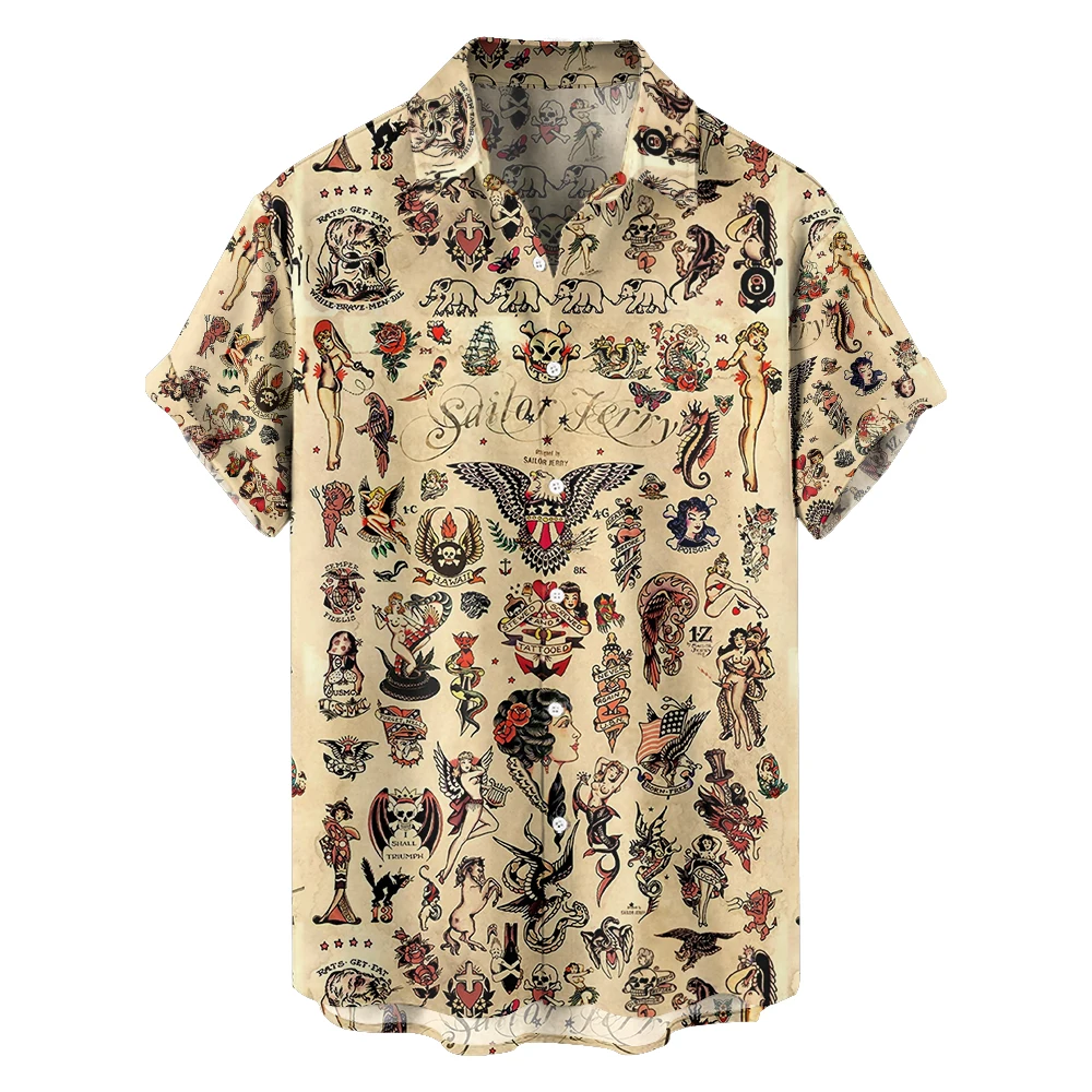 

2024 new original summer skull animal leisure travel Plus size short sleeve shirt Hawaiian style digital print loose trend shirt