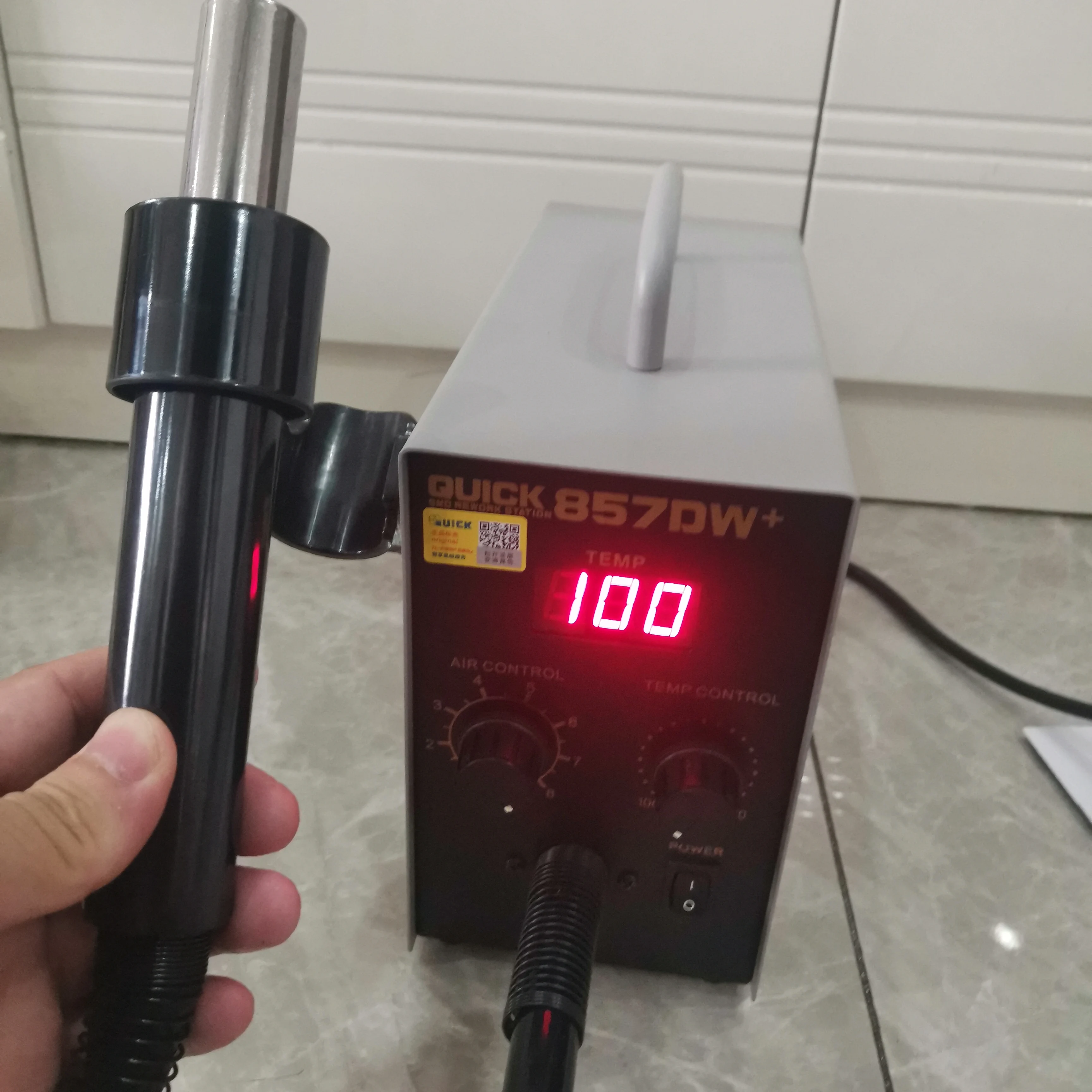 سريع 857DW + 580W قابل للتعديل الهواء الساخن الحرارة بندقية SMD محطة إعادة العمل لحام
