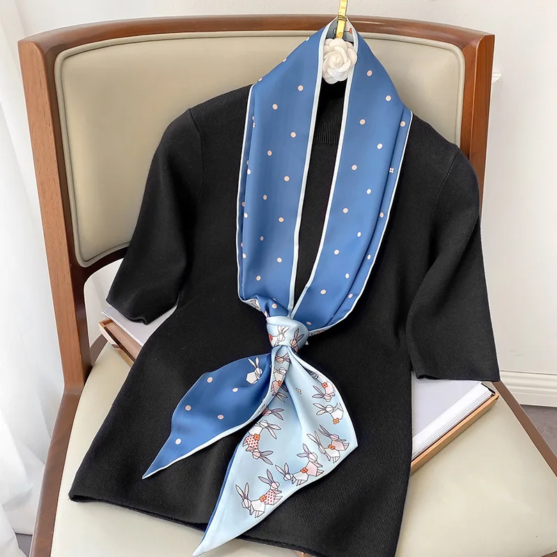 2022 Trending in summer Rabbit Printed fashion small silk scarf women\'s narrow and long scarf decorated with printed silk scarf