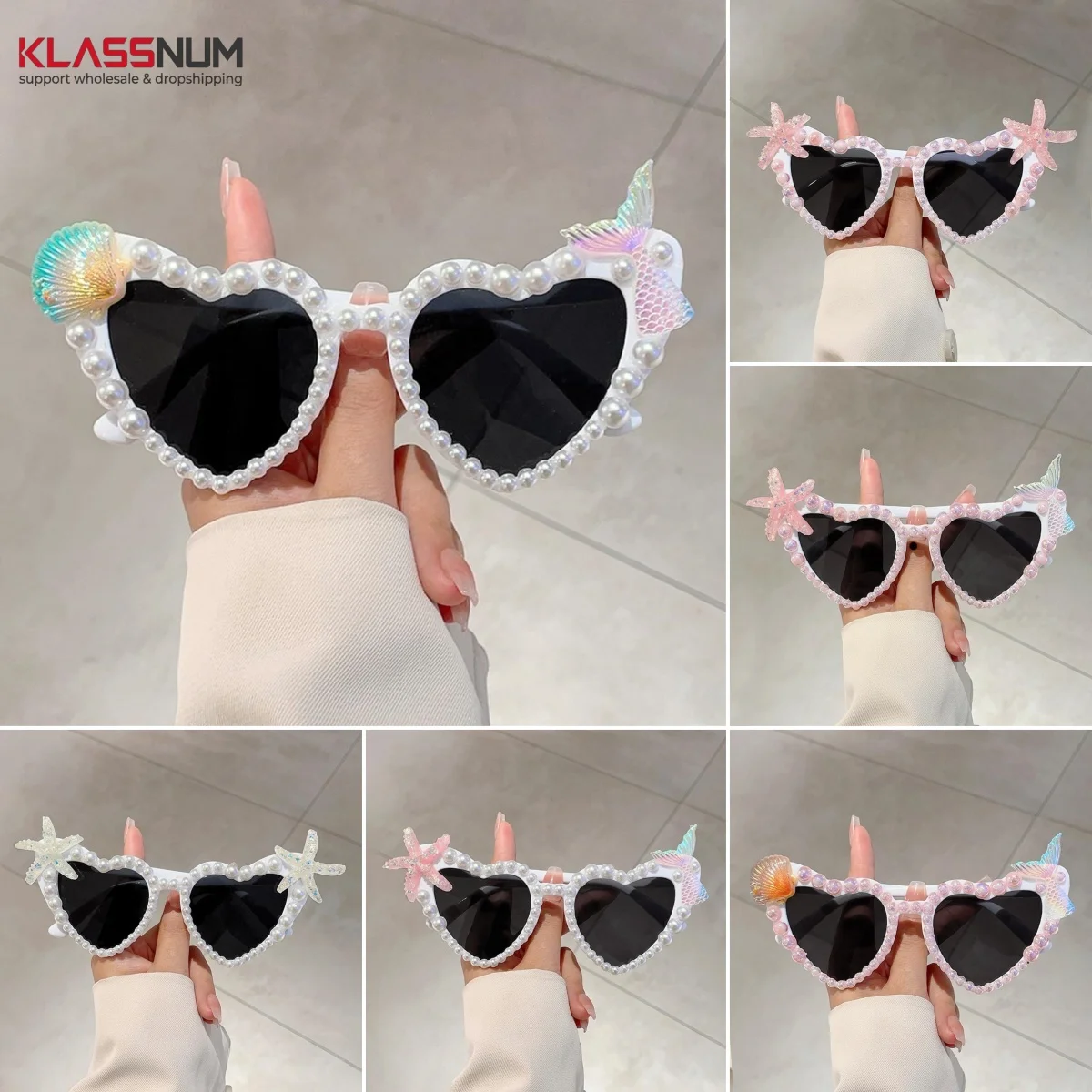 Pearl Starfish Shell Decor Glasses Colorful Sun Glasses Women & Kids Sunglasses Party Cosplay Decorations Fashion Eyewear