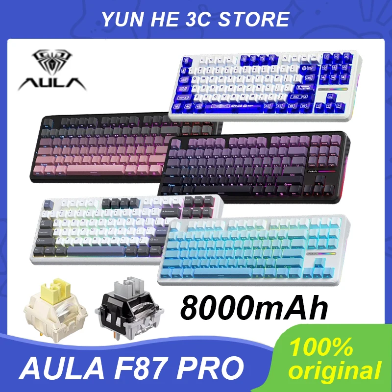 

Aula F87 Pro Mechanical Keyboard Wired 2.4g Wireless Bluetooth Tri Mode 8000mAh 87Key Hotswap Rgb Pbt Customized Gaming Keyboard