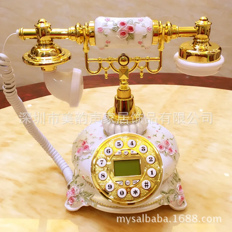 European pastoral retro phone, stylish antique old phone landline, home bedroom antique fixed-line phone