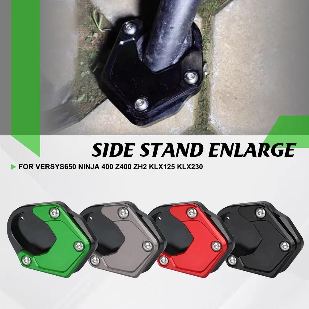 

For Kawasaki Versys650 Ninja 400 Z400 ZH2 KLX125 KLX230 Motorcycle CNC Side Stand Enlarge Extension Kickstand Foot Pad Support