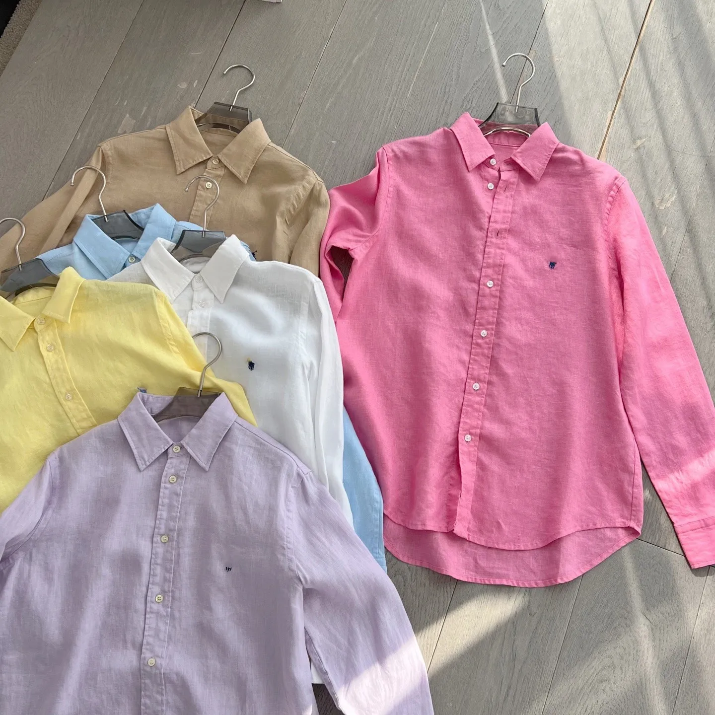 

Ele Embroidered Pure Color Linen Long Sve irt Women's Classic Collar Flip irt Spring Summer Faion Selfwill