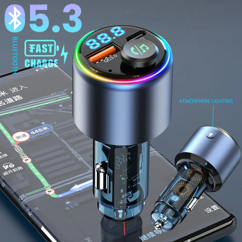 

Car Bluetooth 5.3 FM Transmitter Wireless Bluetooth Car Adapter MP3 Player Handsfree Call Dual USB PD Fast Charger Roller Wheel