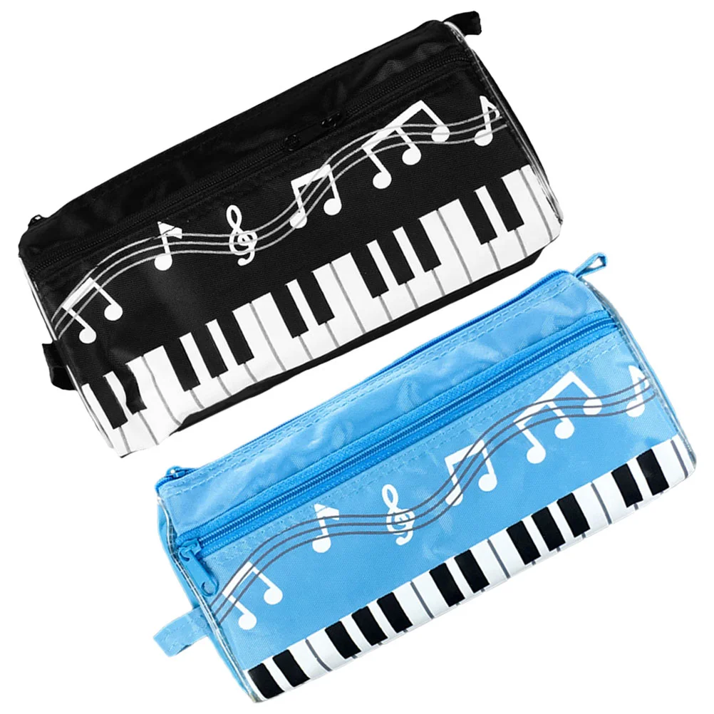 2 pçs caso de lápis saco portátil música nota bolsa malotes piano padrão pencilcase armazenamento dupla camada