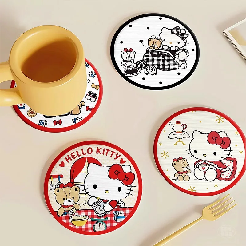 

Hello Kitty Coaster Kawaii Anime Cartoon Dormitory Home Dining Table Non Slip Coaster Desktop Decoration Toy Girl Gift Wholesale