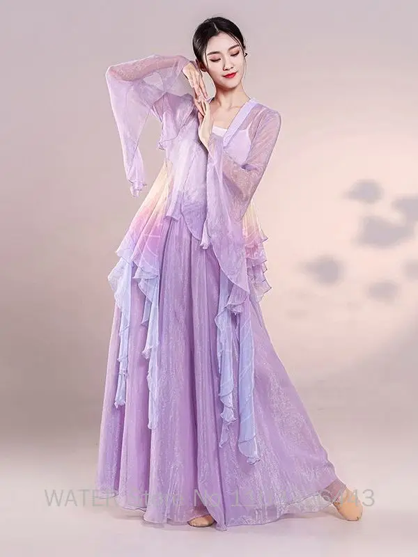 WATER Women's Elegant Classic Dance Costumes Chinese Traditional Body Charm Butterfly Gradual Change Chiffon Gauze Hanfu Dresses