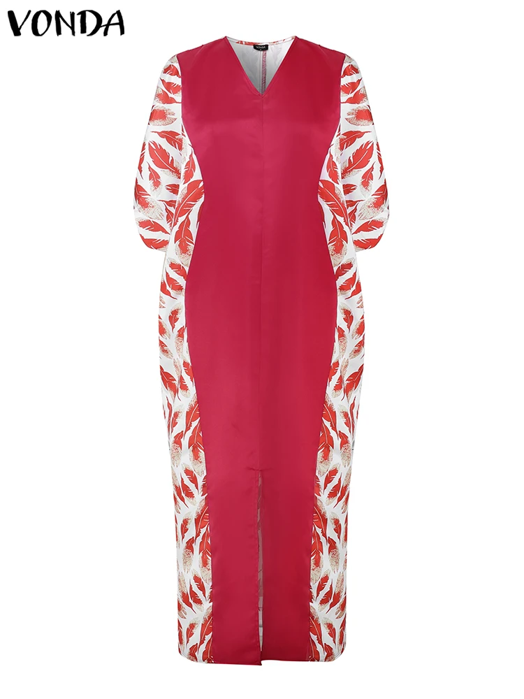 

2025 Autumn Dresses Women Printed Sundress Vintgae Party Long Vestidos Casual Loose 3/4 Bat-wing Sleeve Robe VONDA Plus Size 5XL