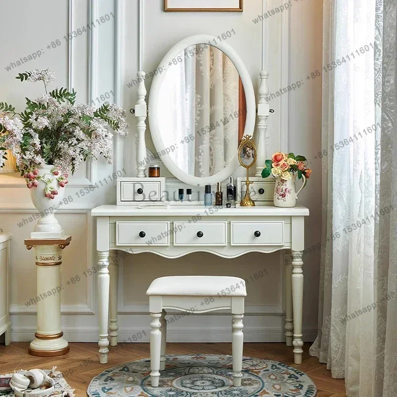 LJY Postmodern Storage Wood Vanity Table Beige Make Up Organizer Bedroom Dresser Salon Compact Space Saving Nordic Trendy Furnit
