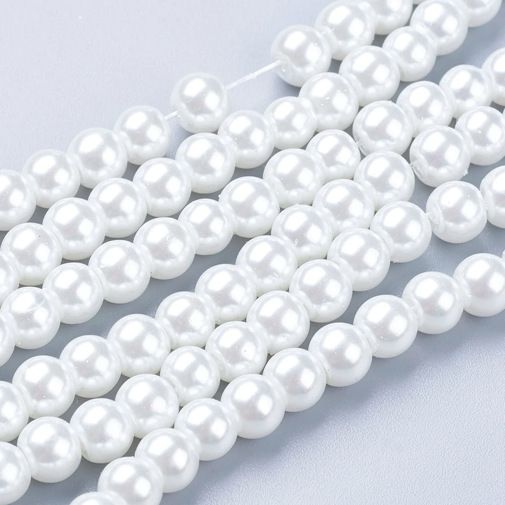 pandahall 3 4 6 8 10mm Glass Pearl Beads Round Beads Strand For Jewelry Necklace Bracelet Making DIY Hole: 1mm