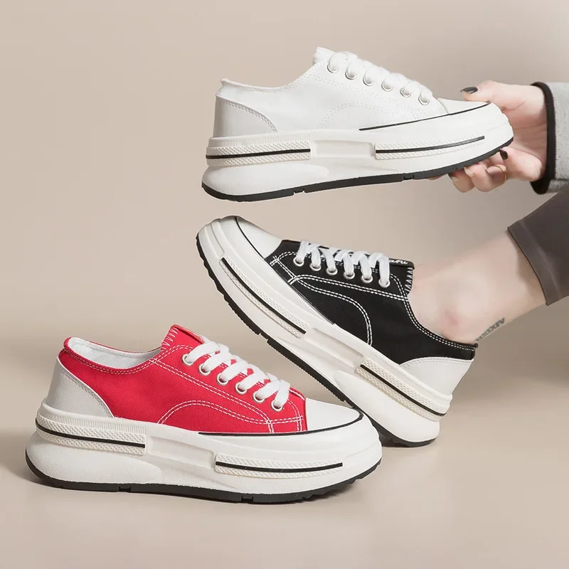 Niche Thick Soled Canvas Shoes Women Shoes New Spring Autumn and Summer Sneakers Internet Celebrity Versatile Casual White Shoes