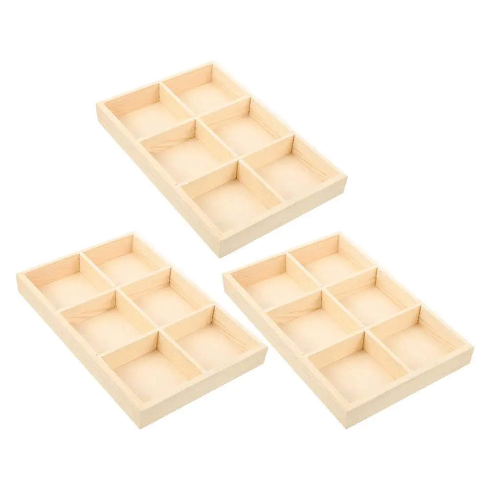 

3 Pcs Wooden Storage Box for Crayons Supplies Organizers Unfinished Section Pine Material Multifunctional Desktop Trays