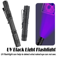 Uv Flashlight 365nm Ultraviolet Torch With Pen Clip 395nm Small Blacklight Mini Led Portable Light Scorpion Detection Lamp Black