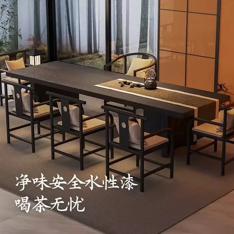 Y16- Song Dynasty aesthetics solid wood large board tea table a complete set of one table five chairs living room