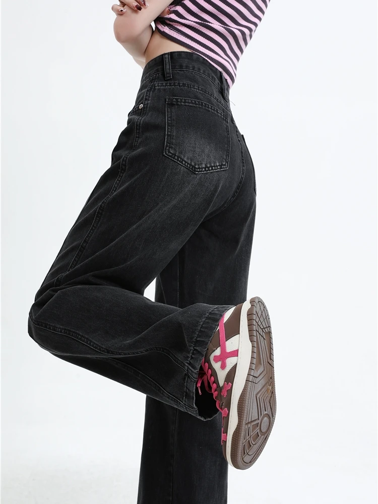 

High Waist Wide Leg Bla Denim Jeans for plus Size Women Slimming Straight Leg Floor Length Trousers Summer Faion