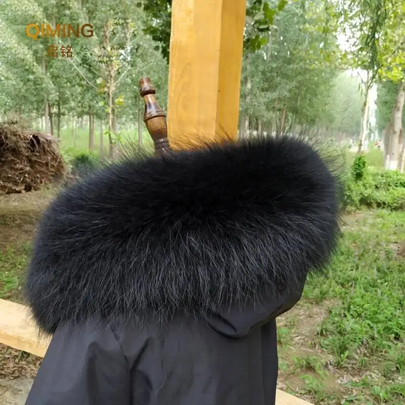 100% vera pelliccia collo donna pelliccia di procione sciarpa sciarpe calde pelliccia naturale Trim per cappuccio uomo cappotto parka giacche