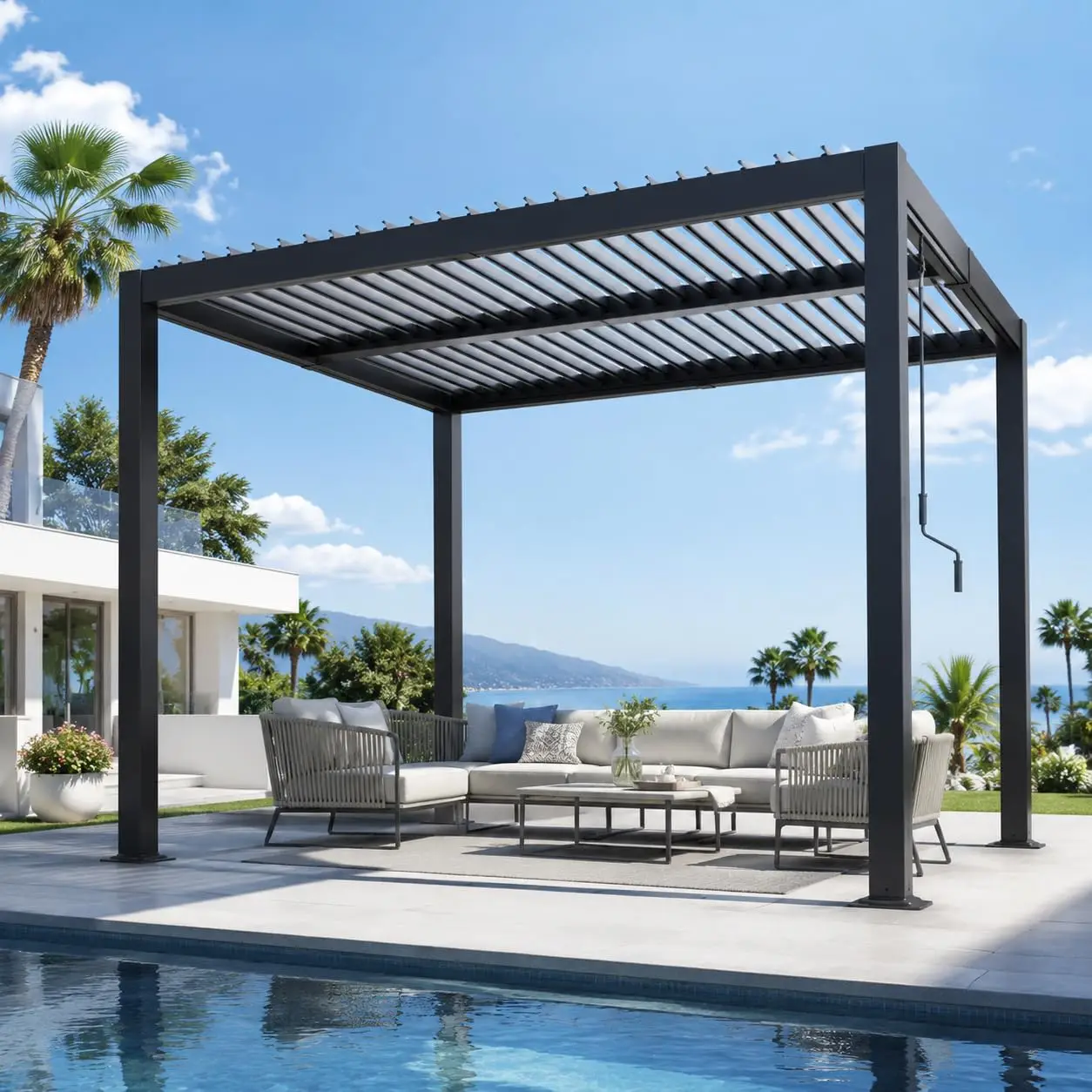 10'x10' Louvered Pergola, Adjustable Aluminum Pergola with Integrated Drainage System, Heavy-Duty Outdoor Gazebo, Customized