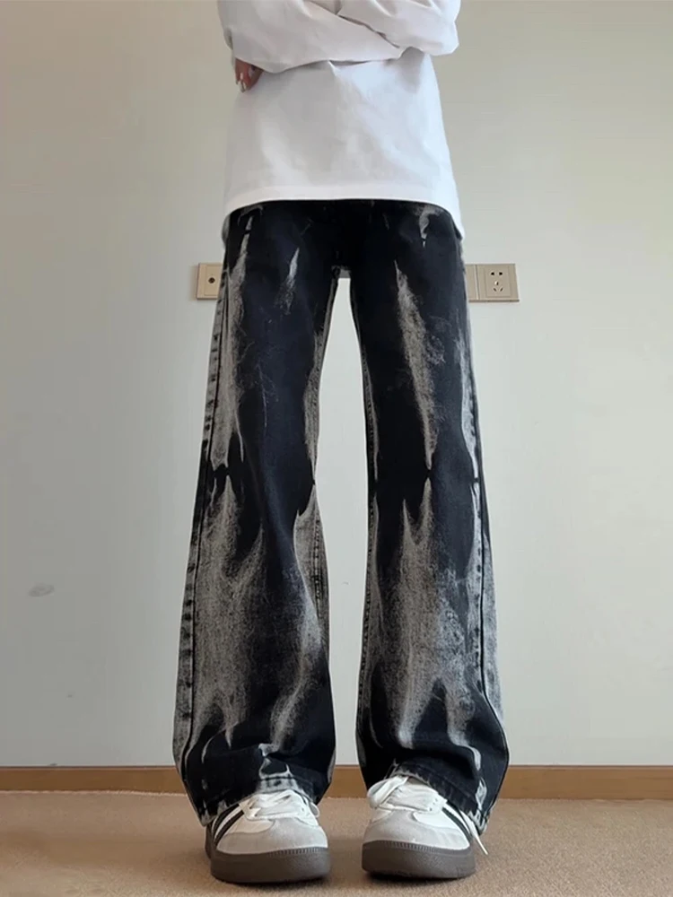 

Retro American Tie Dye Men's Jeans Straight Leg Bell Bot Cool Street Sle High Waist Casual Comfortable Non Sinkage