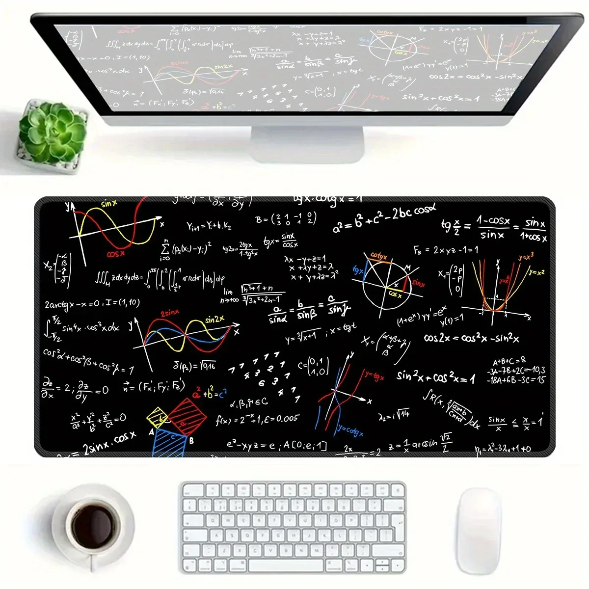 Testo di equazione matematica e chimica Tappetino per mouse nero grande in gomma antiscivolo per ufficio, studio, scrivania, accessori da scrivania