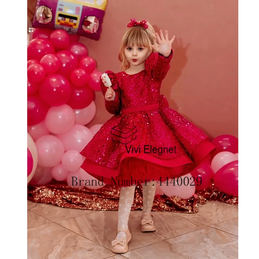 

Modern Scoop Flower Girls Dresses for Princess 2024 Summer Full Sleeve Wedding Party Dresses with Sequined New فلور فتاة اللباس