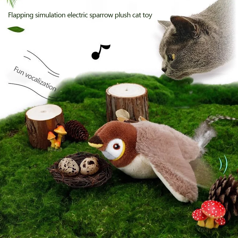 USB Charging Cat Interactive Toy Electric Sparrow Plush Cat Toys Prime Quality Fabric Plaything With Realistic Swinging Wings