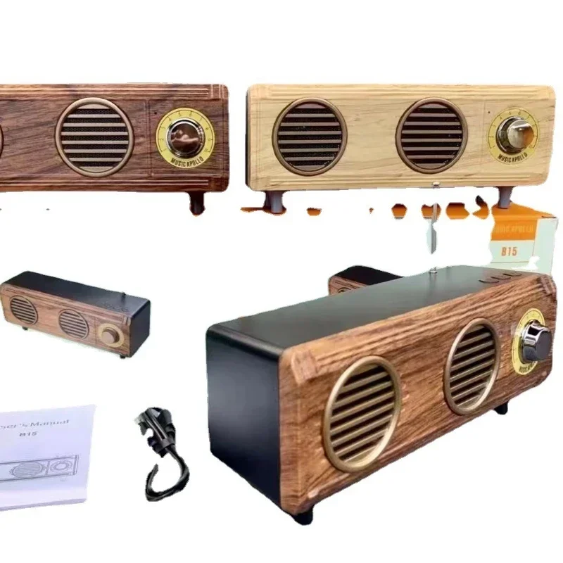 

Creative retro wood grain bluetooth speaker, mini subwoofer, home outdoor card stereo
