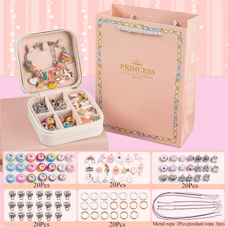 DIY Beaded Bracelet Set with Storage Box for Girls Gift Acrylic European Large Hole Beads Handmade Jewelry Making Kit Navidad