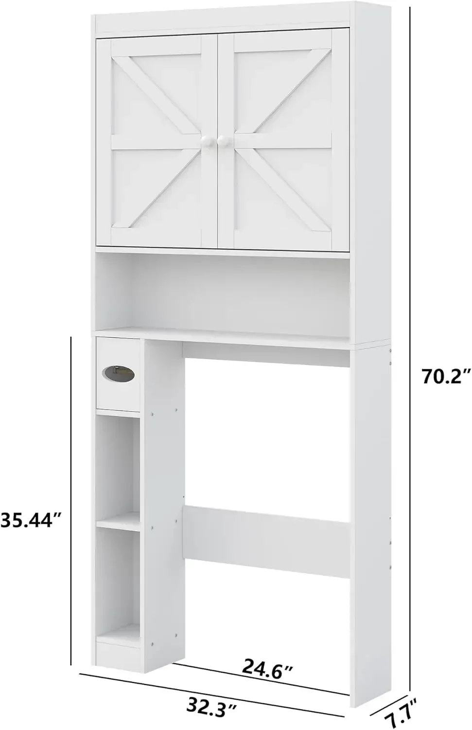 Over The Toilet Storage Cabinet with Barn Doors, 32.3''W Free Standing Toilet Storage Shelf  Adjustable Bottom Bar, White