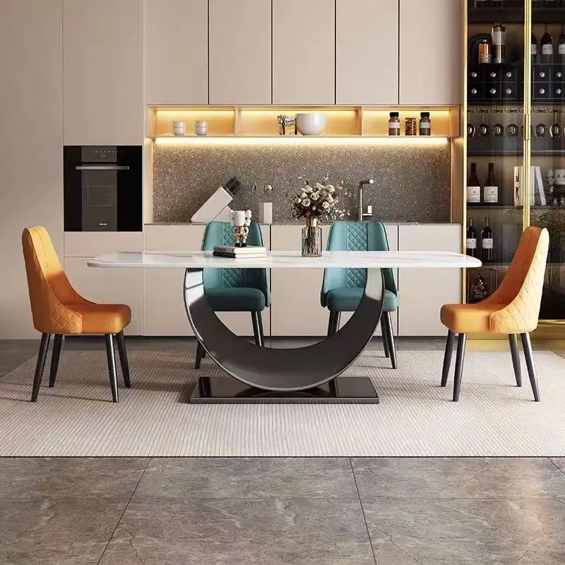 Rock slab rectangular western dining table and chair combination small apartment household