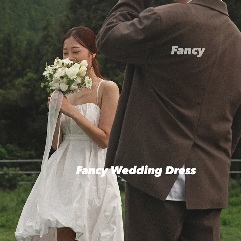 Fancy Simple Taffeta Wedding Dress Korea Garden Photo Shoot A Line Spaghetti Straps Evening Dresses Back Corset Customized