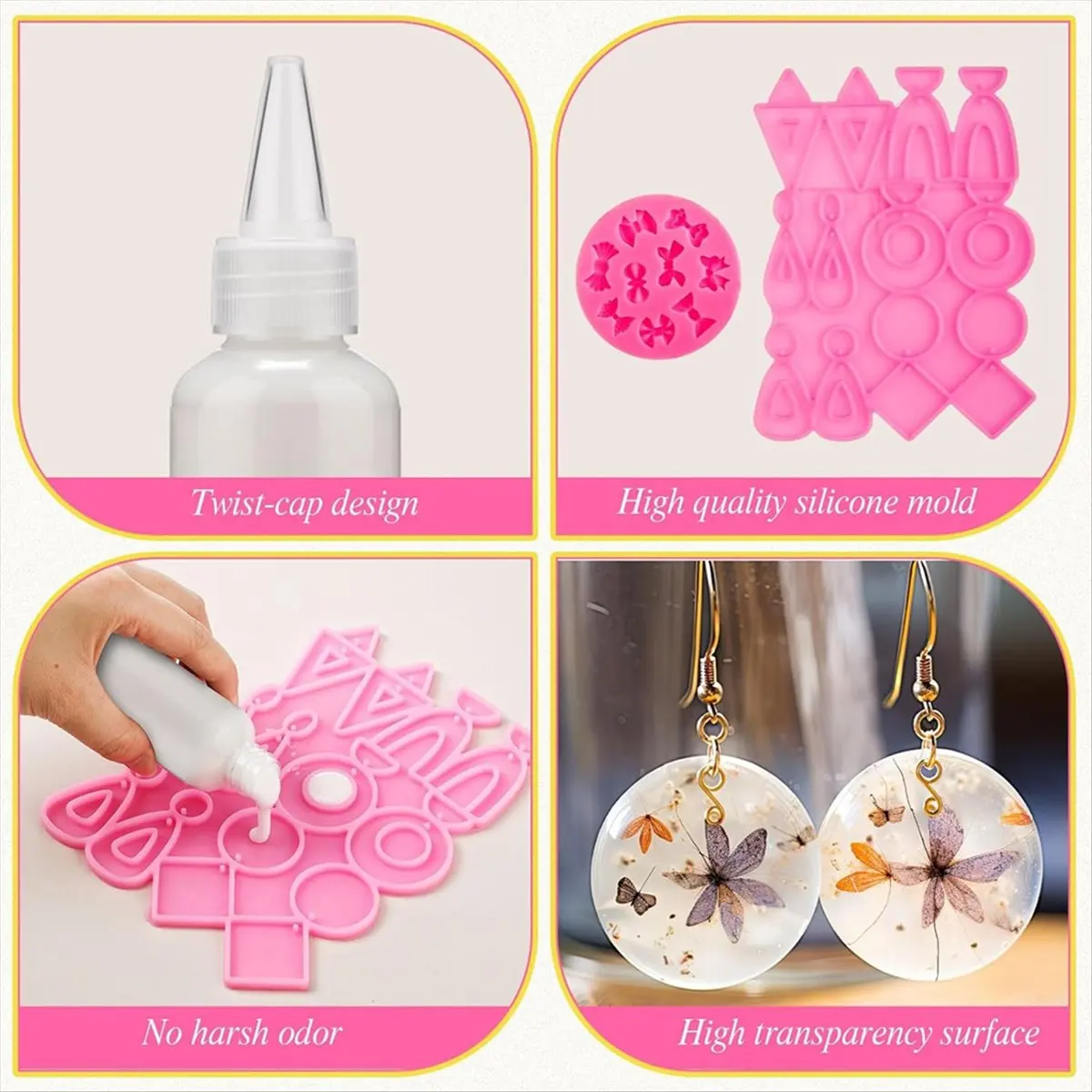 T32C New Liquid Polymer Oven-Bake Clay Set with Silicone Mold Gold Glitter Mixing Spoon and Measuring Cup for Jewelry DIY Crafts