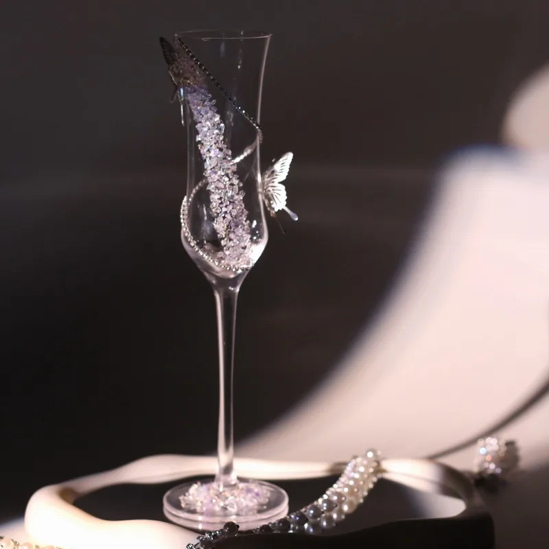

EPIKTO Crystal Champagne Glasses with Butterfly Rhinestones, Luxury Handcrafted Toasting Flutes, Elegant Home Bar Decor & Gift