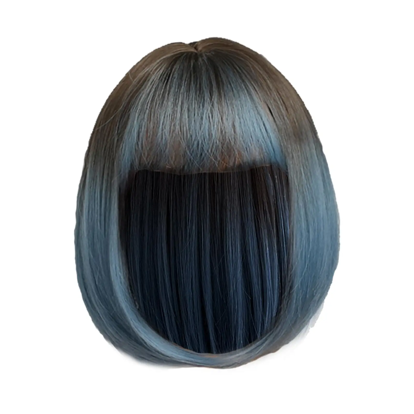 Brown Blue Synthetic Wig with Bangs 19inch Average Size Accessory Adjustable Cap Comfortable for Cosplay Costume Party