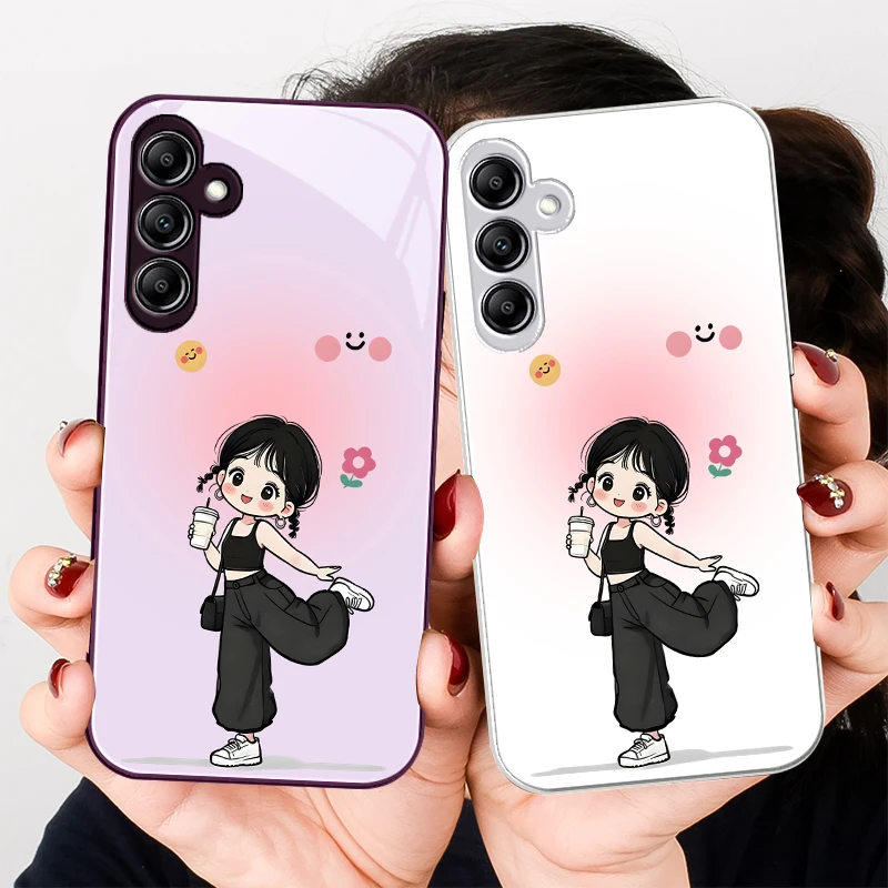 

The girl holding coffee For Samsung A20 30 22 23 24 A25 26 31 32 A33 34 35 42 50 51 52 53 54 55 56 70 71 72 73 glass phone case