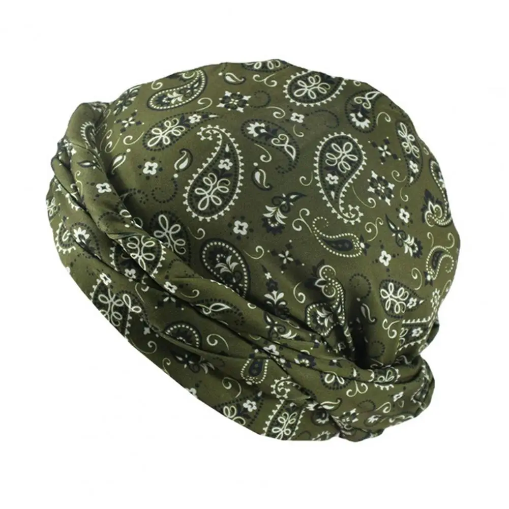 

Cashew Flower Print Turban Hat Bohemia Style Cashew Flower Printing Men's Turban Hat Double Layer Smooth Satin Headwrap Hip-hop