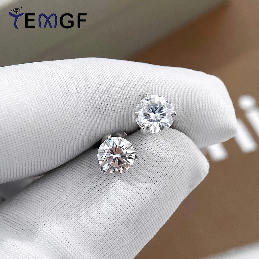 

TEMGF Moissanite Stud Earrings GRA Certification 3 Prong S925 Sterling Silver Fine Jewelry for Women Party Fashion Item 1 Pair