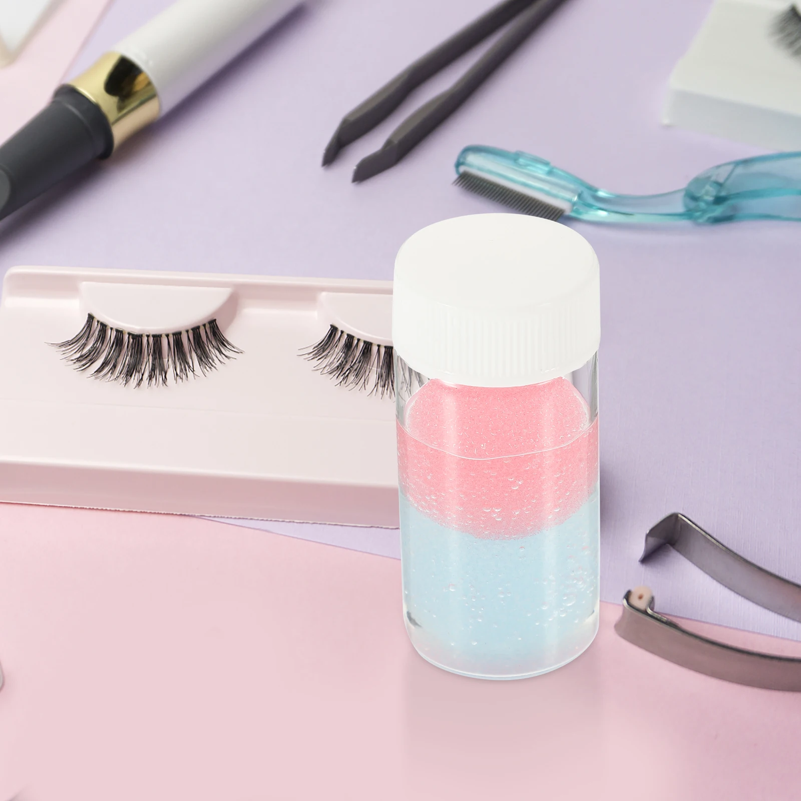 2 szt. Mini przenośny zestaw do czyszczenia pęset do rzęs z gąbeczkami do usuwania kleju, narzędzia do przedłużania rzęs, czyszczenie pęset