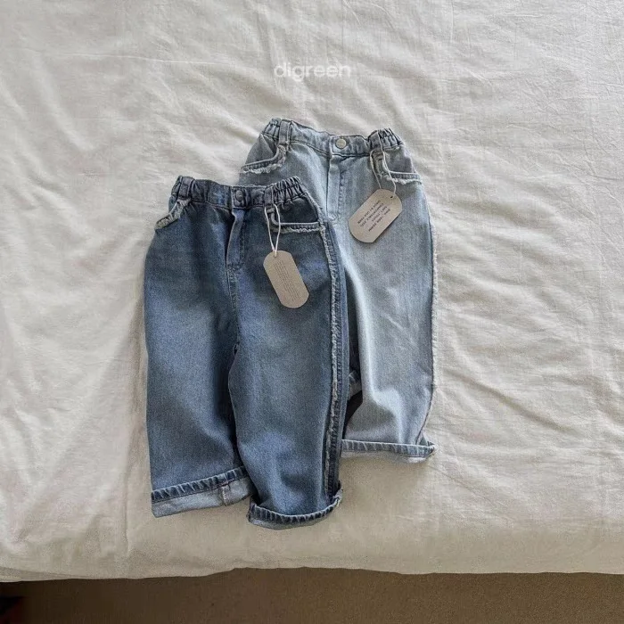 Jeans en denim pour bébés garçons et filles, pantalons sarouel polyvalents pour tout-petits, jeans à bord brut, vêtements décontractés pour enfants,