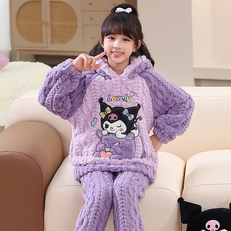 

Winter Girls Cartoon Kuromis Melodys Pochaccos Pajamas Children's Coral Velvet and Fleece Thickened Flannel Boys Girls Homewear