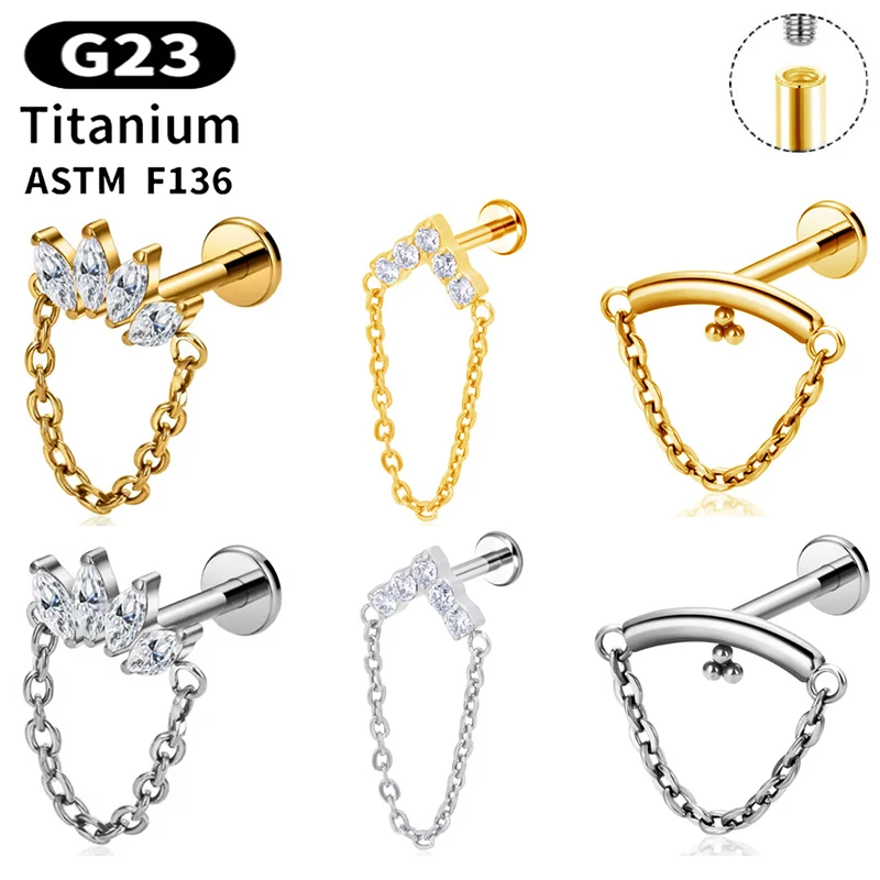 1 قطعة G23 التيتانيوم مسمار موضوع داخلي مسطح الزركون الحصان العين سلسلة بدلاية الغضروف الزنمة الشفاه مسمار Labret ثقب المجوهرات