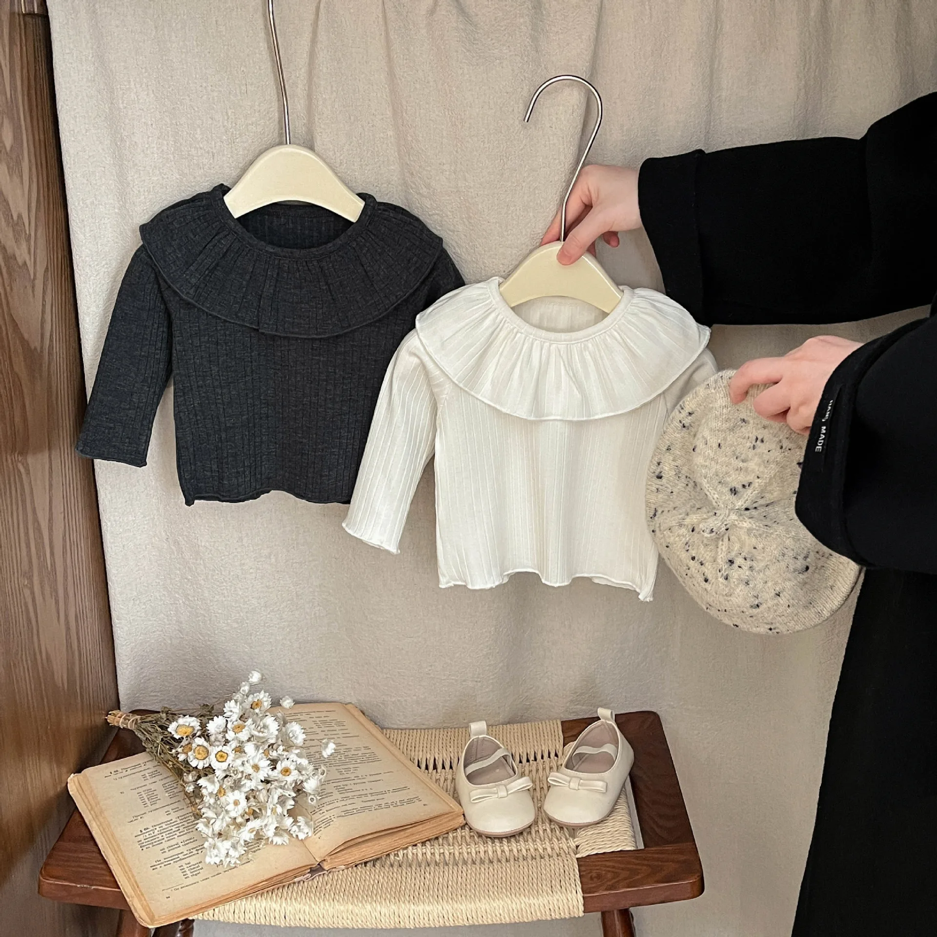 

Базовый слой, рубашка с длинными рукавами, футболка с кукольным воротником для девочек, детская новая однотонная универсальная милая повседневная удобная рубашка